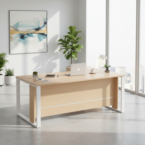 Office Desk with Side Table 180cm - Modern Executive Desk UAE | Oak Finish