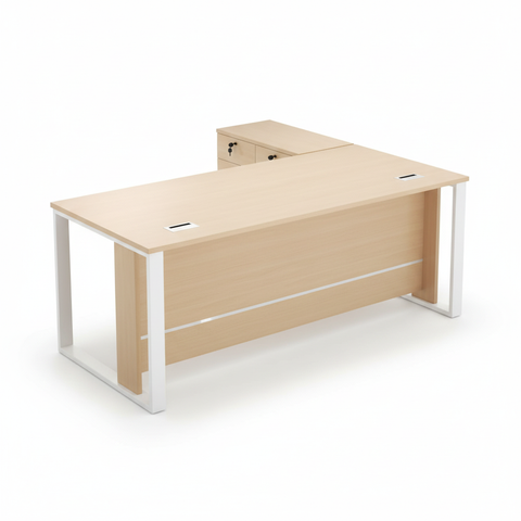 Office Desk with Side Table 180cm - Modern Executive Desk UAE | Oak Finish