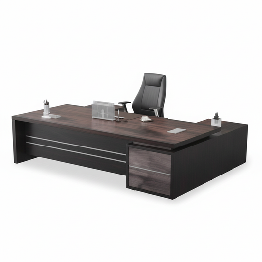 L-Shape Office Desk 1.8m Coffee Grey | Premium Executive Desk UAE