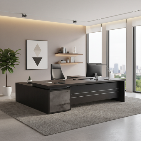 L-Shape Office Desk 1.6M Coffee Grey | Premium Executive Desk UAE
