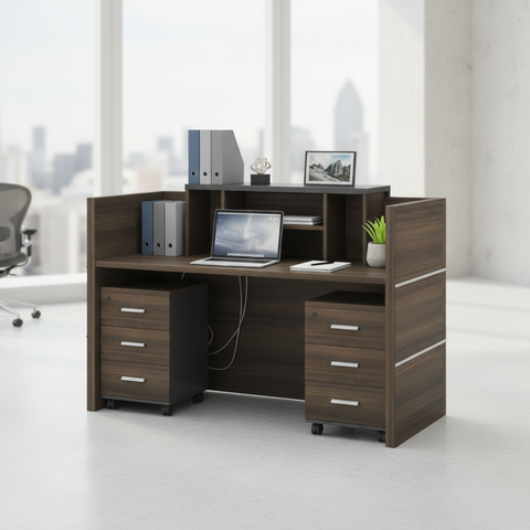 INFINI HOMES Reception Table UAE - Model RCP-180-BG 180x70x105cm Aluminum Strips Dubai Abu Dhabi Sharjah