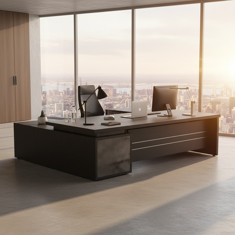 L-Shape Office Desk 1.6M Coffee Grey | Premium Executive Desk UAE