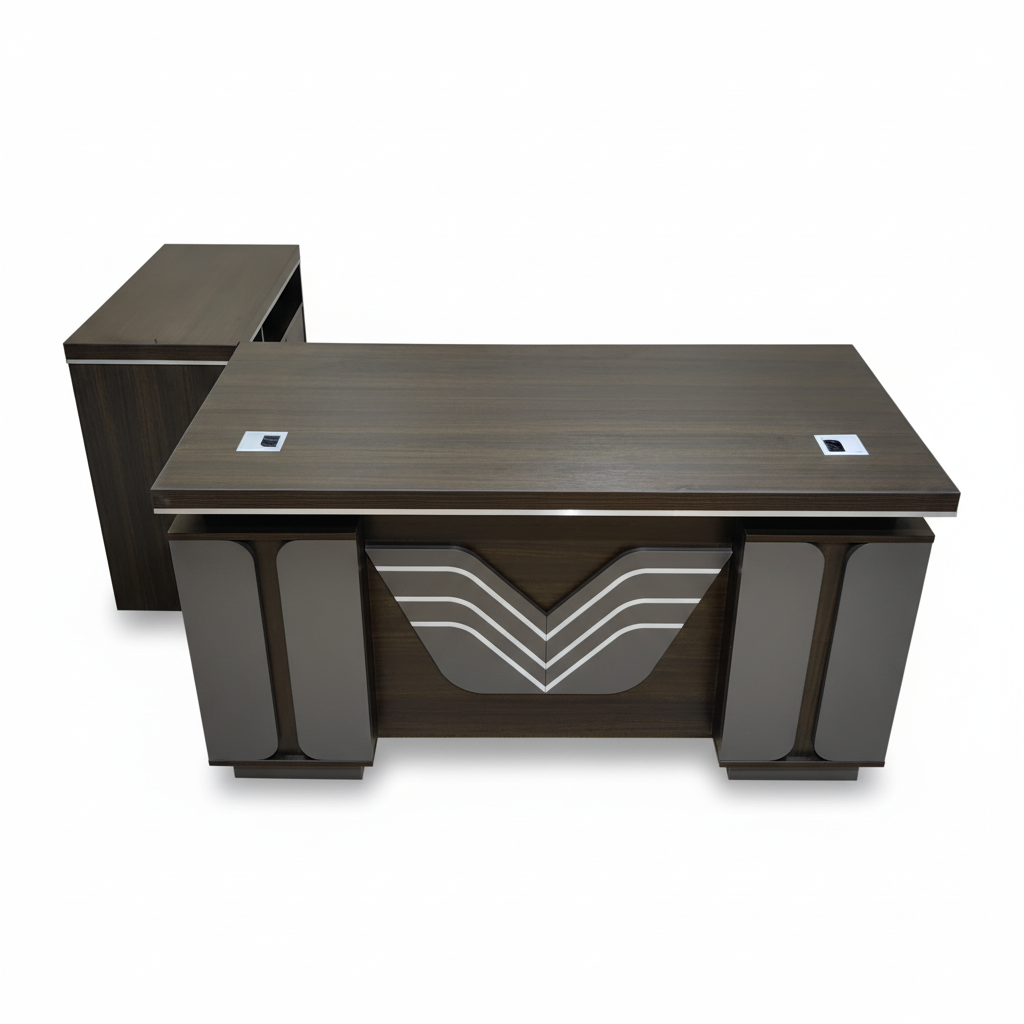 L-Shape Office Desk IH-5214-L | 140×70×75 cm | Coffee, Grey & Khaki