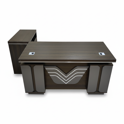 L-Shape Office Desk IH-5214-L | 140×70×75 cm | Coffee, Grey & Khaki