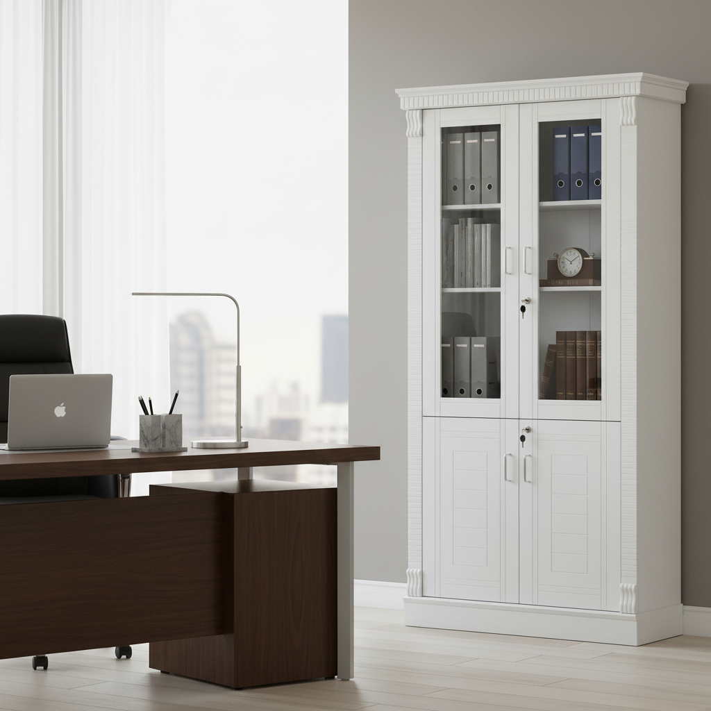Luxury White Office Storage Cabinet with Display 80x200x4 IH 312 | UAE Delivery