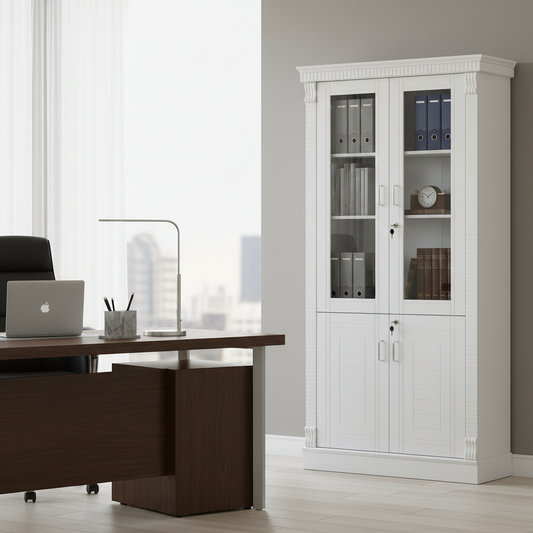 Luxury White Office Storage Cabinet with Display 80x200x4 IH 312 | UAE Delivery