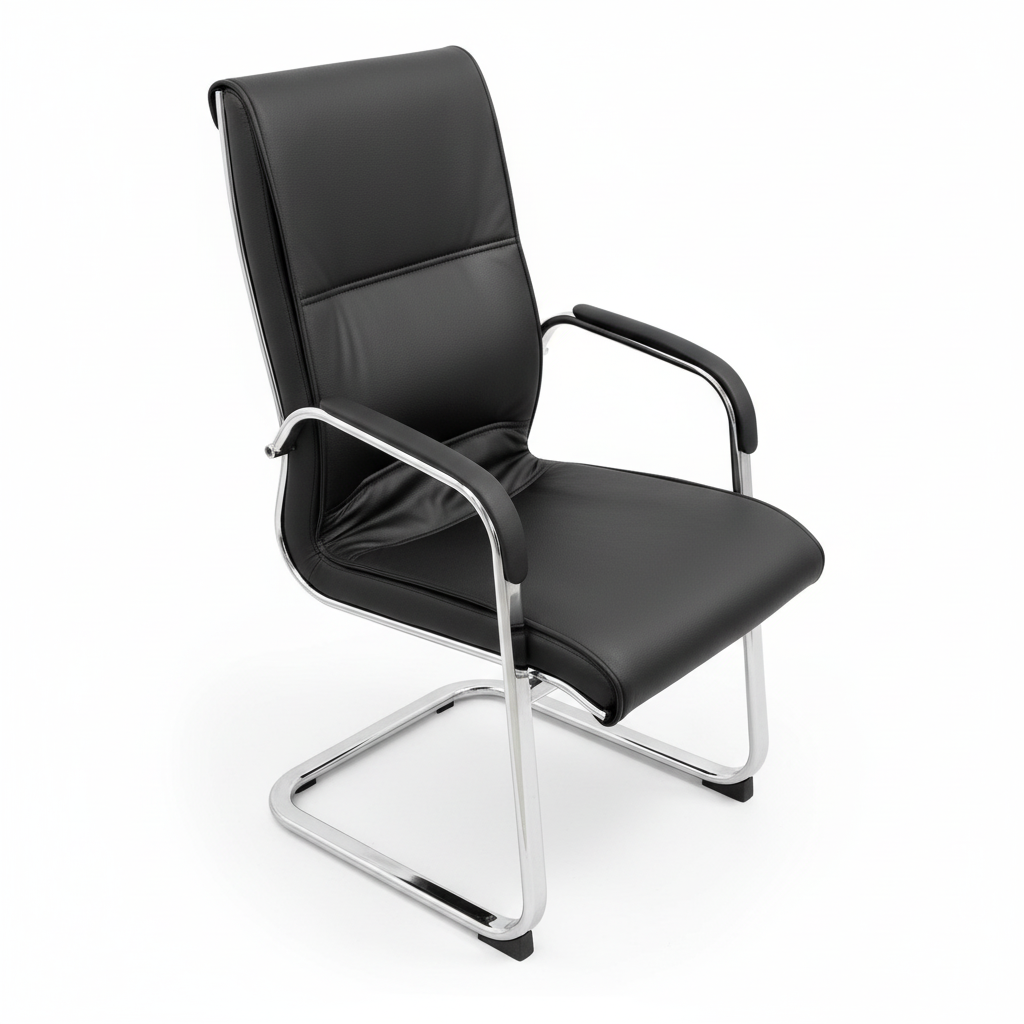 Spanio26A Executive Office Chair UAE | Ergonomic Cantilever Chair with Chrome Base | Black Leather Office Seating Dubai
