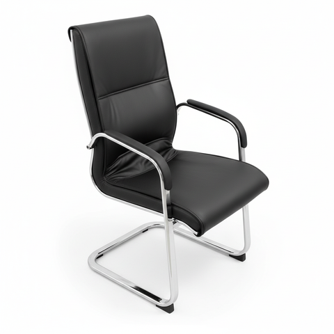 Spanio26A Executive Office Chair UAE | Ergonomic Cantilever Chair with Chrome Base | Black Leather Office Seating Dubai