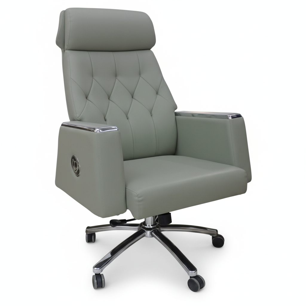 Executive Boss Chair UAE | High Back Recliner Grey Office Chair with Chrome Base | IH A23