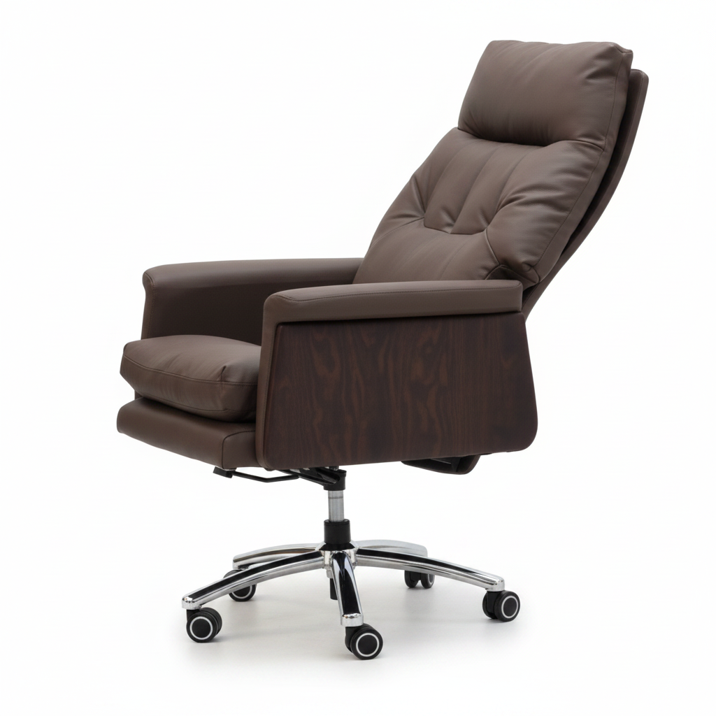 Brown Leather Manager Chair Side View – Executive Office Chair Dubai UAE | IH-A33H