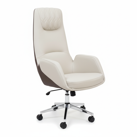 IH 965H PU High Back Office Chair – Beige & Coffee | INFINI HOMES UAE