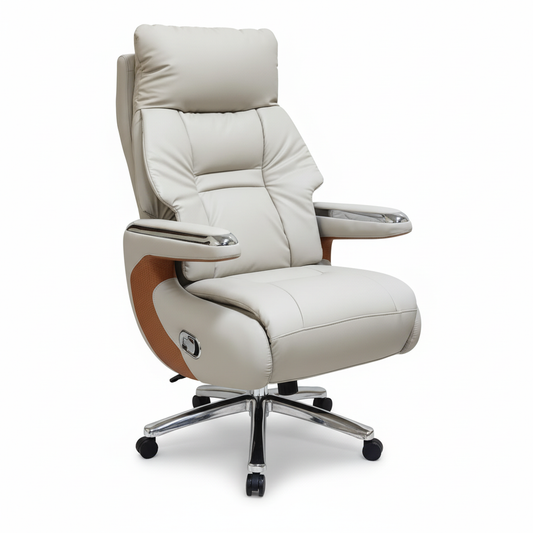 PU Hand Recliner Boss Chair | Beige & Orange | IH 6079