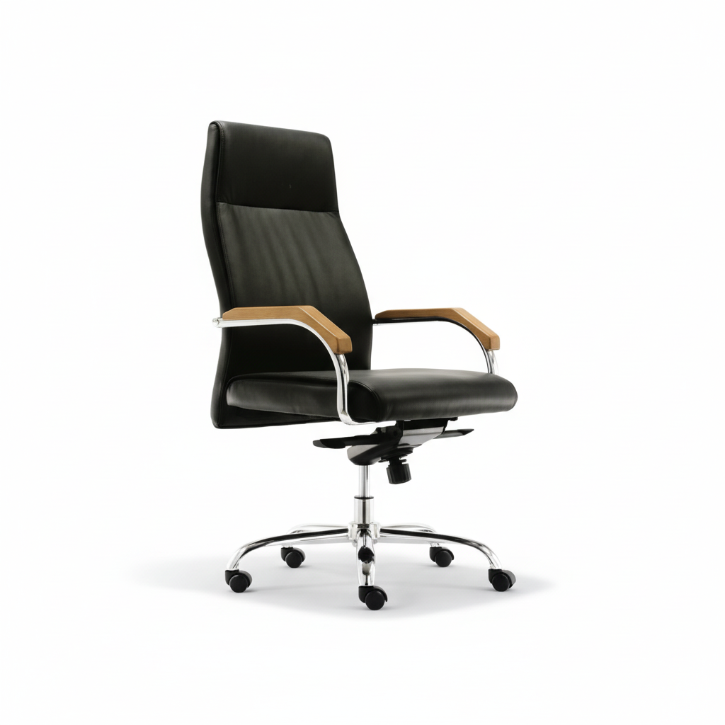 High Back Executive Office Chair UAE | Ergonomic PU Leather Chair with Chrome Base | IH F57AS