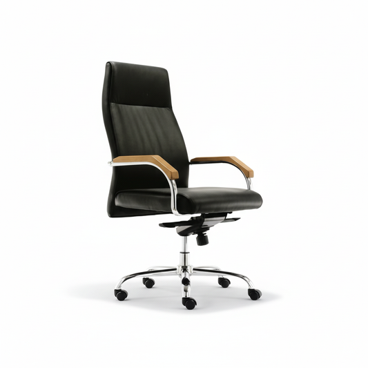 High Back Executive Office Chair UAE | Ergonomic PU Leather Chair with Chrome Base | IH F57AS