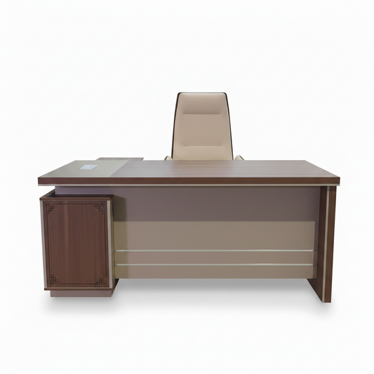 L-Shape Office Desk 1.8m Oak & Khaki - Premium Executive Workstation UAE | IH 4218