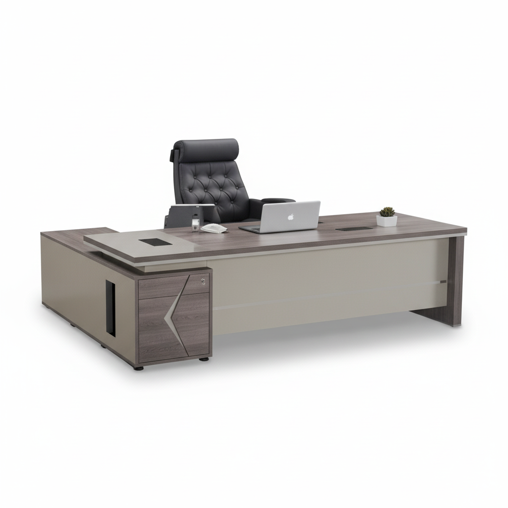 L-Shape Office Desk 1.6m Oak & Khaki | Premium Executive Desk UAE
