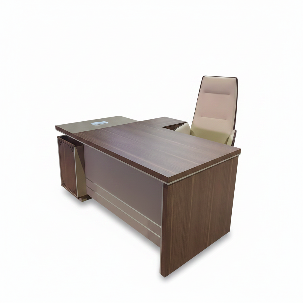 L-Shape Office Desk 1.8m Oak & Khaki - Premium Executive Workstation UAE | IH 4218