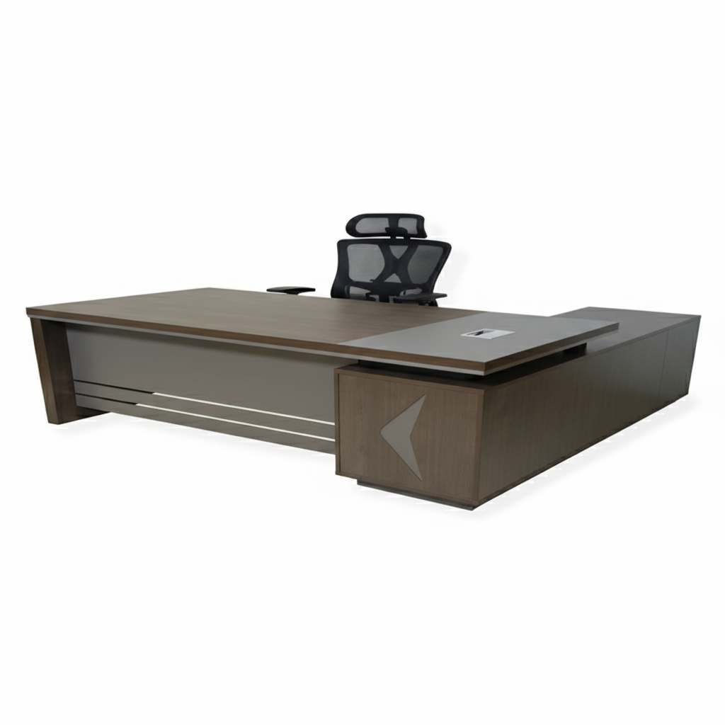 L-Shape Office Desk 1.8m Coffee Grey | Premium Executive Desk UAE