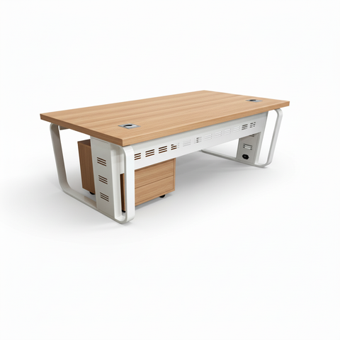 Office Desk 1.4m Light Walnut Frame White Top (140x70x75cm) | Premium Office Furniture UAE | IH 7772