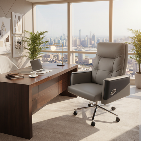 Premium Recliner Office Chair Boss (PU Leather) Grey - Ergonomic Executive Chair UAE