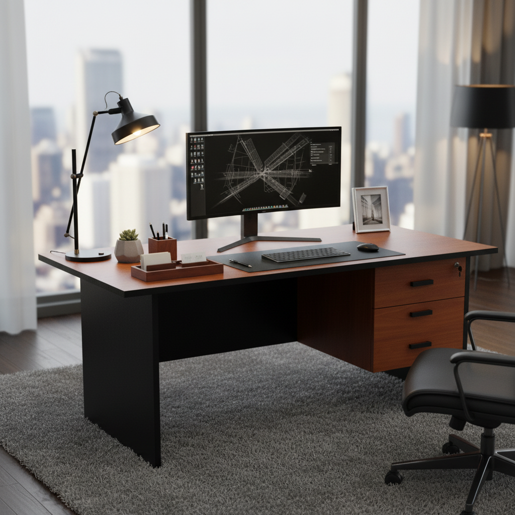 Office Desk Cherry Wood 140cm - Premium Executive Desk UAE | INFINI HOMES