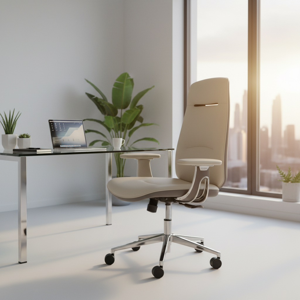 Premium High Back Office Chair Beige & Grey | Ergonomic PU Leather Executive Chair UAE