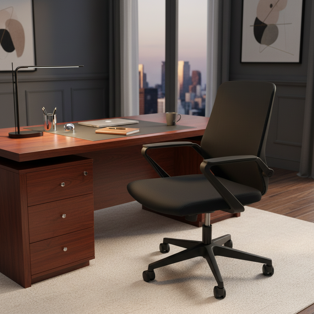Medium Back Mesh Office Chair UAE | Ergonomic Desk Chair with Nylon Base & Casters | IH 306 BLK