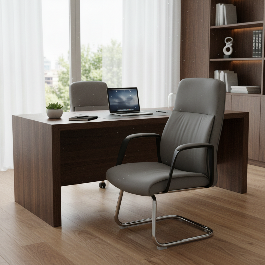 PU Visitor Chair IH 2005V | Grey | Premium Office Seating UAE