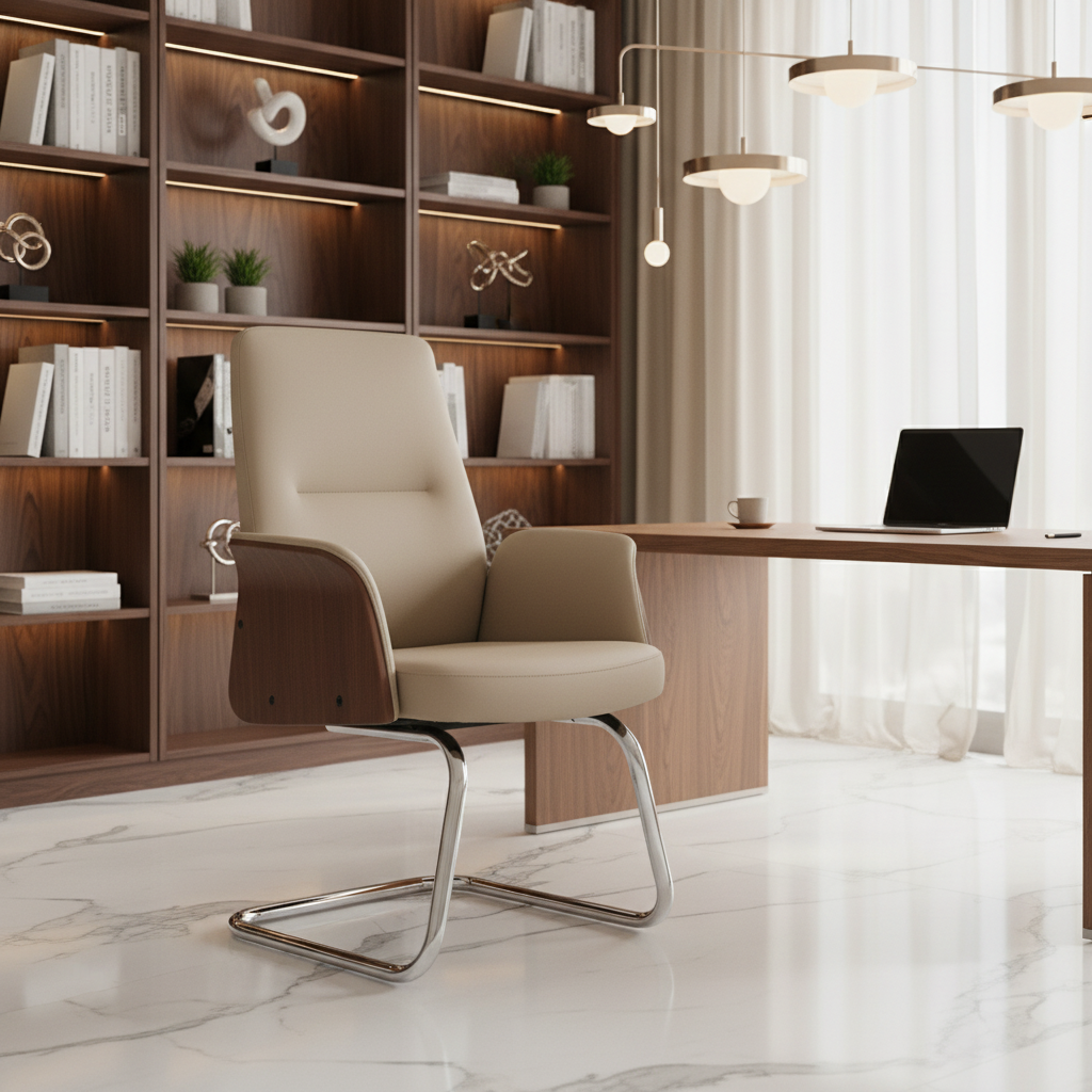 Model Roe VC Visitors Executive PU Office Chair – Grey & Walnut