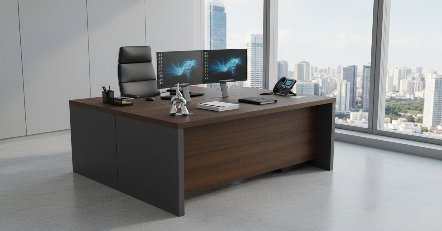L-Shaped Office Desk 200x170cm with Mobile Drawer - Premium Executive Table UAE | INFINI HOMES