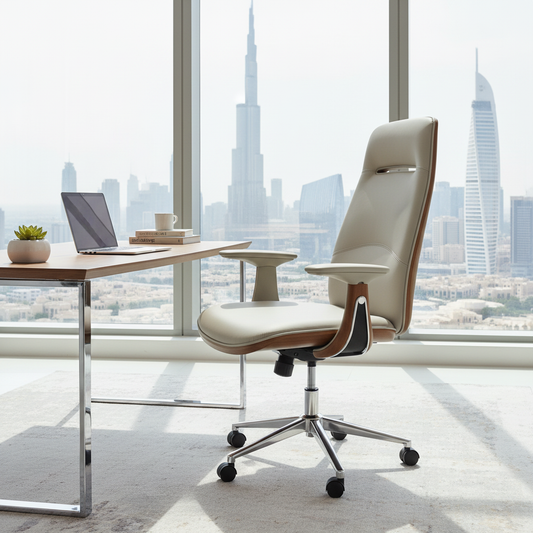 Premium High Back Office Chair Beige & Brown | Ergonomic PU Leather Executive Chair UAE