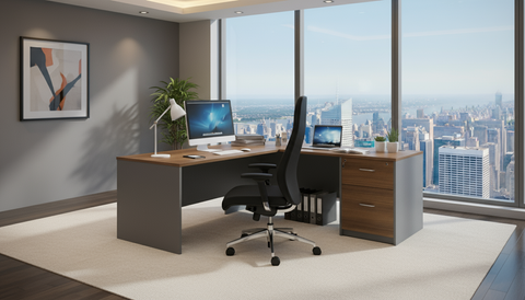 INFINI HOMES Office Table UAE - Model ECO-D028-160L Walnut Grey 160x80cm 2 Drawers Dubai Abu Dhabi Sharjah