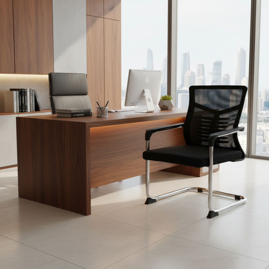 Mesh Back Visitor Chair UAE | Chrome Base Office Chair Dubai | IH 1004V