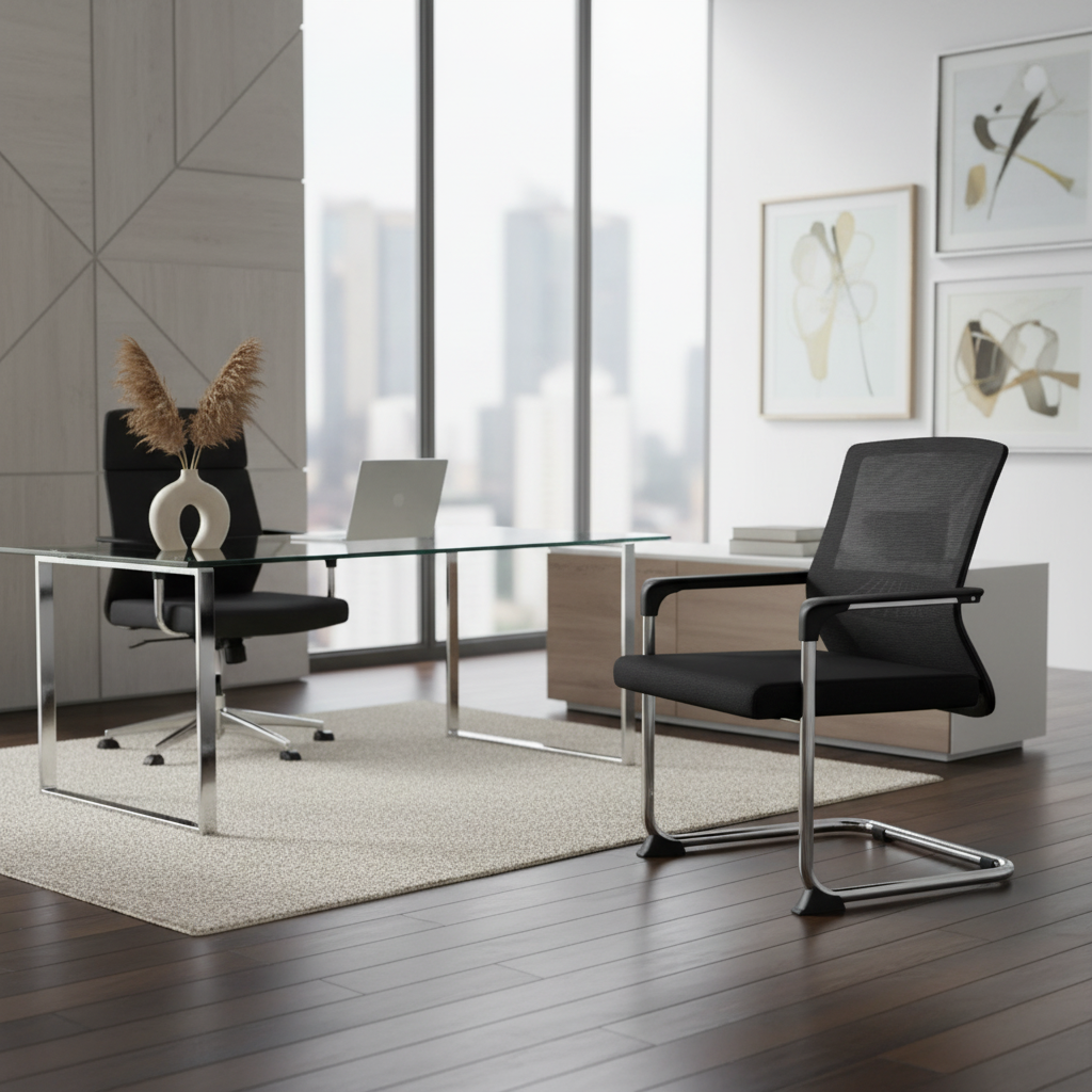 Mesh Back Visitor Chair with Chrome Base - Office Seating UAE | IH 822D