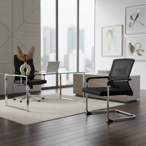 Mesh Back Visitor Chair with Chrome Base - Office Seating UAE | IH 822D