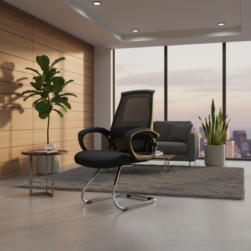 Ergonomic Mesh Visitor Chair UAE | Office Guest Chair with Chrome Base & Nylon Arms | IH 544V