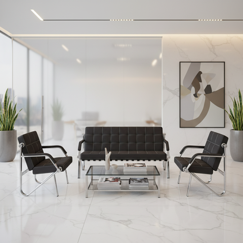 Black PU Office Sofa Set 3+1+1 | Premium Office Furniture UAE | IH 684