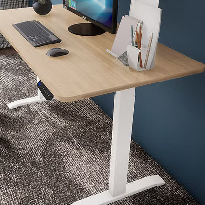 Height Adjustable Sit Stand Desk UAE | White Frame Maple Top 1400x700mm | Dubai Abu Dhabi Sharjah