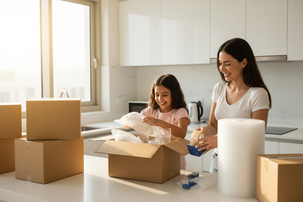 Moving Starter Kit UAE - 3 Carton Boxes + 3 Clear Tape + Bubble Wrap | Dubai Abu Dhabi