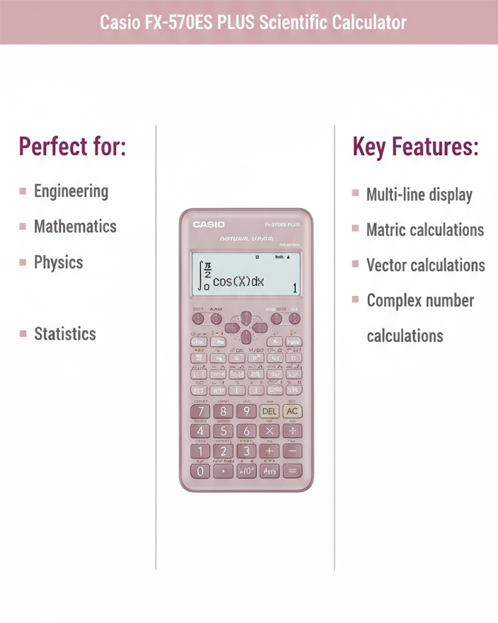 Casio FX-570ES PLUS Scientific Calculator Pink - 417 Functions | UAE Stock