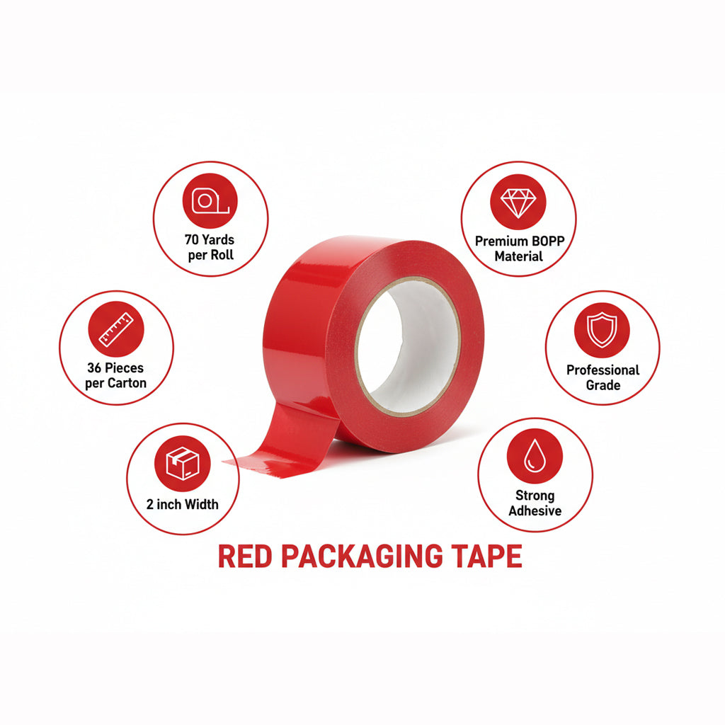 Red Tape – 70 Yards | Premium Adhesive Packaging Tape | INFINI HOMES