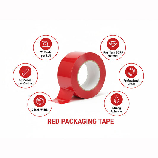 Red Tape – 70 Yards | Premium Adhesive Packaging Tape | INFINI HOMES