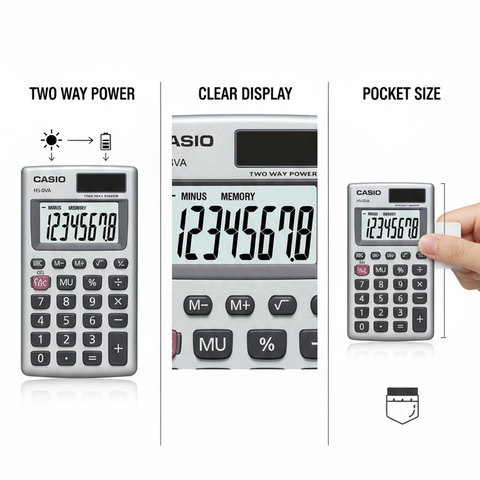 Casio HS-8VA Solar Calculator - Pocket Size 8-Digit Display | UAE