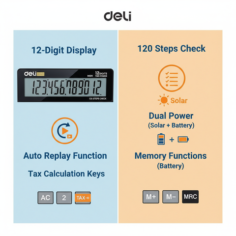 Deli EM01120 Desktop Calculator 12-Digit LCD Display - Office & School Calculator UAE