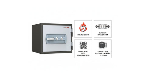 SAFIRE FR20 Fire-Resistant Safe – Grey, Dual Key Lock System