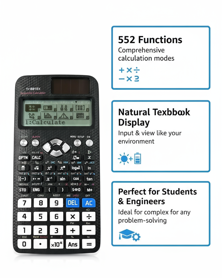 Casio FX-991EX Scientific Calculator - 552 Functions, Solar & Battery Powered for Students & Engineers UAE