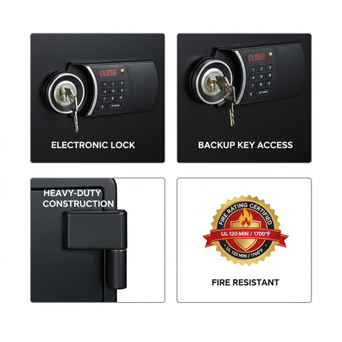 Eagle YES-031DK Fire-Resistant Safe – Black, Digital + Key Lock System