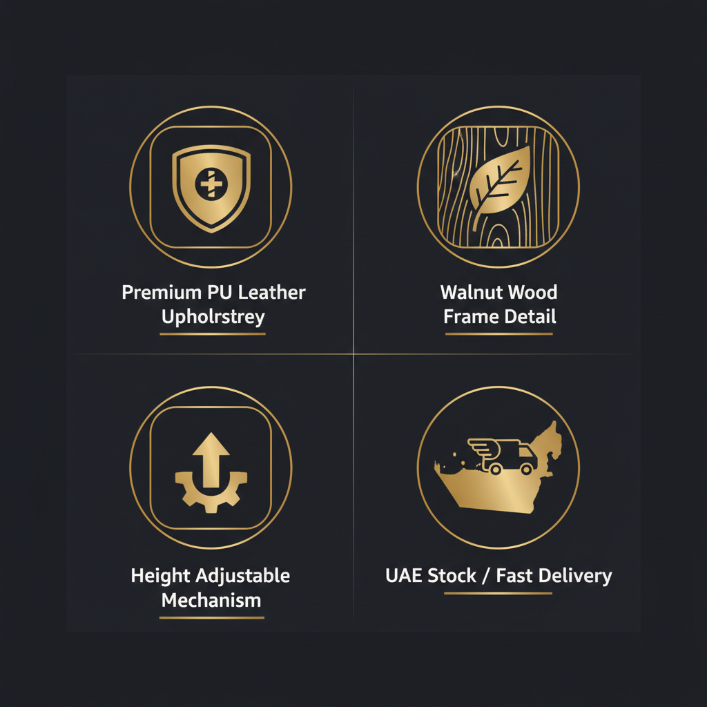 Premium Visitor Chair Walnut & Black PU Leather - UAE Stock | INFINI HOMES