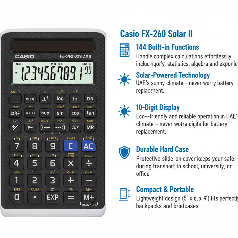 Casio FX-260 Solar II Scientific Calculator - UAE | Student & Professional Calculator Dubai