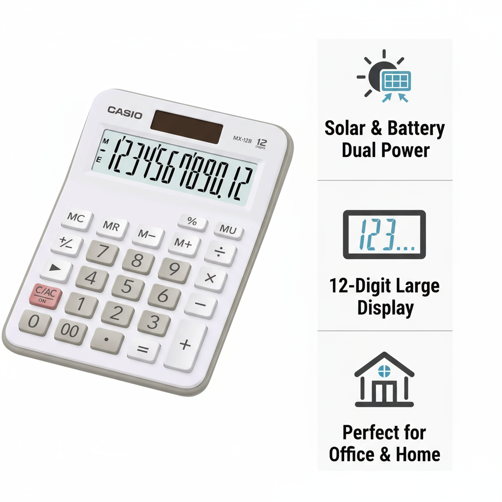 Casio MX-12 Desktop Calculator 12-Digit | Solar Dual Power Office Calculator UAE
